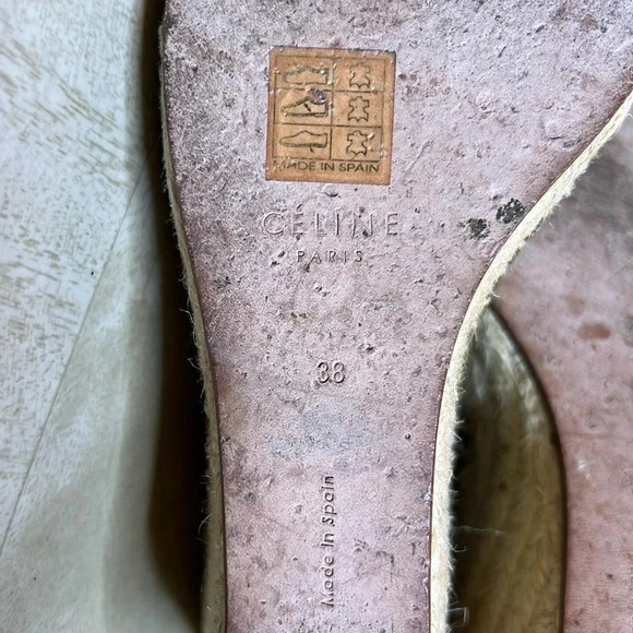 CELINE Paris Made In Spain Suede Olive Green Jute Open Toe Wedge Espadrilles - Picture 9 of 11